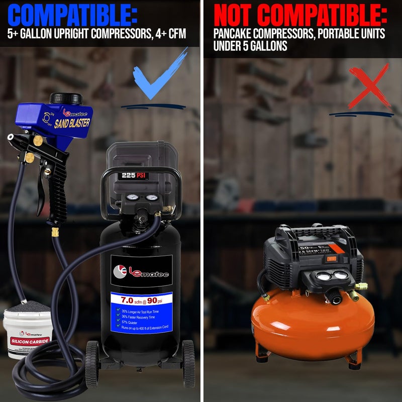 LE LEMATEC مجموعة مسدس الرمل المحمول LE LEMATEC لإزالة الصدأ ونقش الزجاج - تتطلب ضاغط هواء 150PSI 4+ CFM للأعمال التفصيلية والمشاريع الصغيرة - وظيفة السيفون الخزفية - Image 3