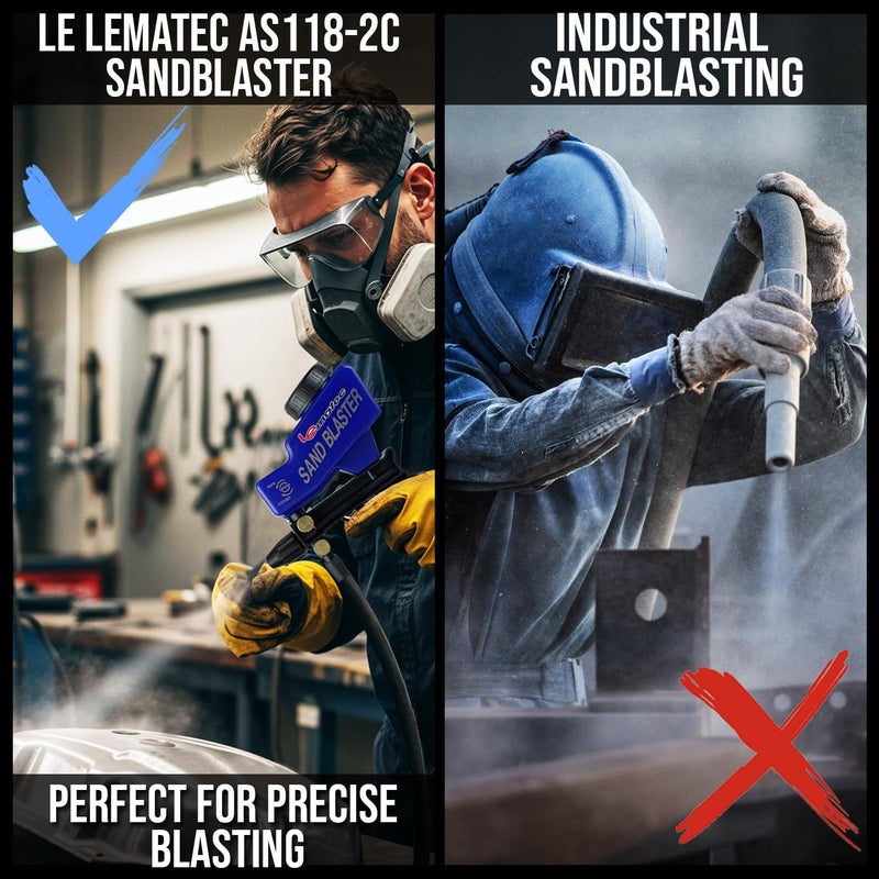 LE LEMATEC مجموعة مسدس الرمل المحمول LE LEMATEC لإزالة الصدأ ونقش الزجاج - تتطلب ضاغط هواء 150PSI 4+ CFM للأعمال التفصيلية والمشاريع الصغيرة - وظيفة السيفون الخزفية - Image 5
