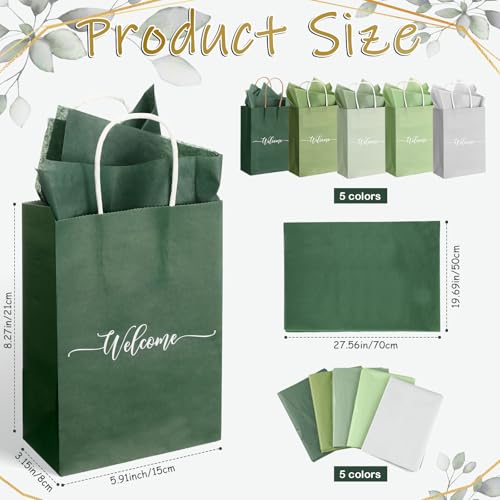 Kolldenn 50 Sets Sage Green Wedding Welcome Bags for Guests Gift Bags Bulk with Handles and Tissue Paper Bridal Shower Wedding Favor Church and Hotel Welcome Gift 6x59x32 - Image 3