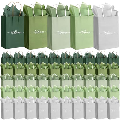 Kolldenn 50 Sets Sage Green Wedding Welcome Bags for Guests Gift Bags Bulk with Handles and Tissue Paper Bridal Shower Wedding Favor Church and Hotel Welcome Gift 6x59x32 - Image 1