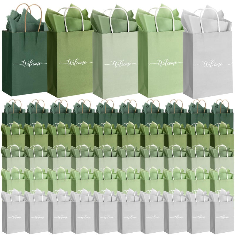 Kolldenn 50 Sets Sage Green Wedding Welcome Bags for Guests Gift Bags Bulk with Handles and Tissue Paper Bridal Shower Wedding Favor Church and Hotel Welcome Gift 6x59x32 - Image 2