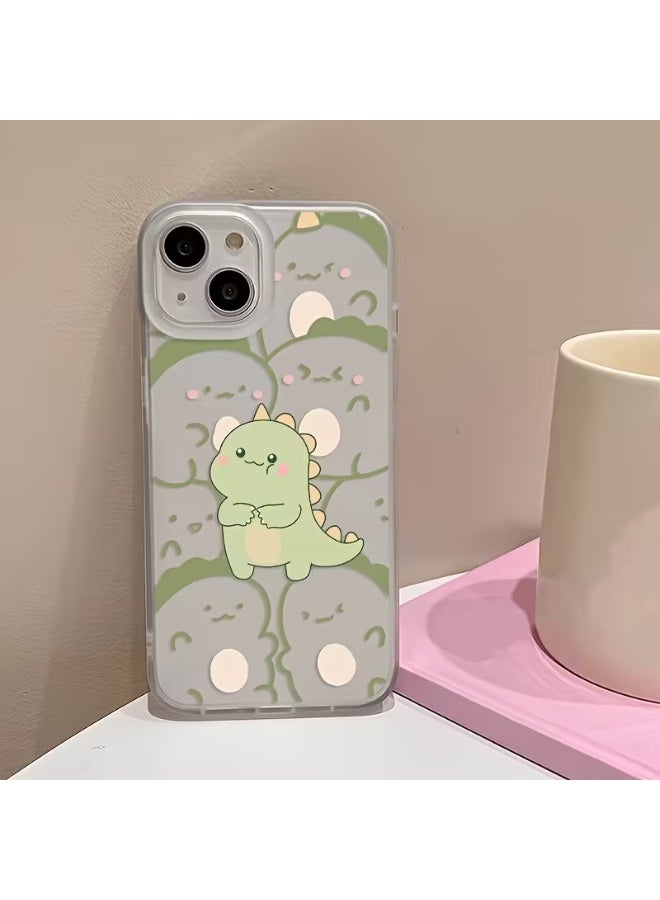 Temu A cute green dinosaur design transparent iPhone case; scratch and shock resistant; compatible with iPhone 14 Plus. - Image 1