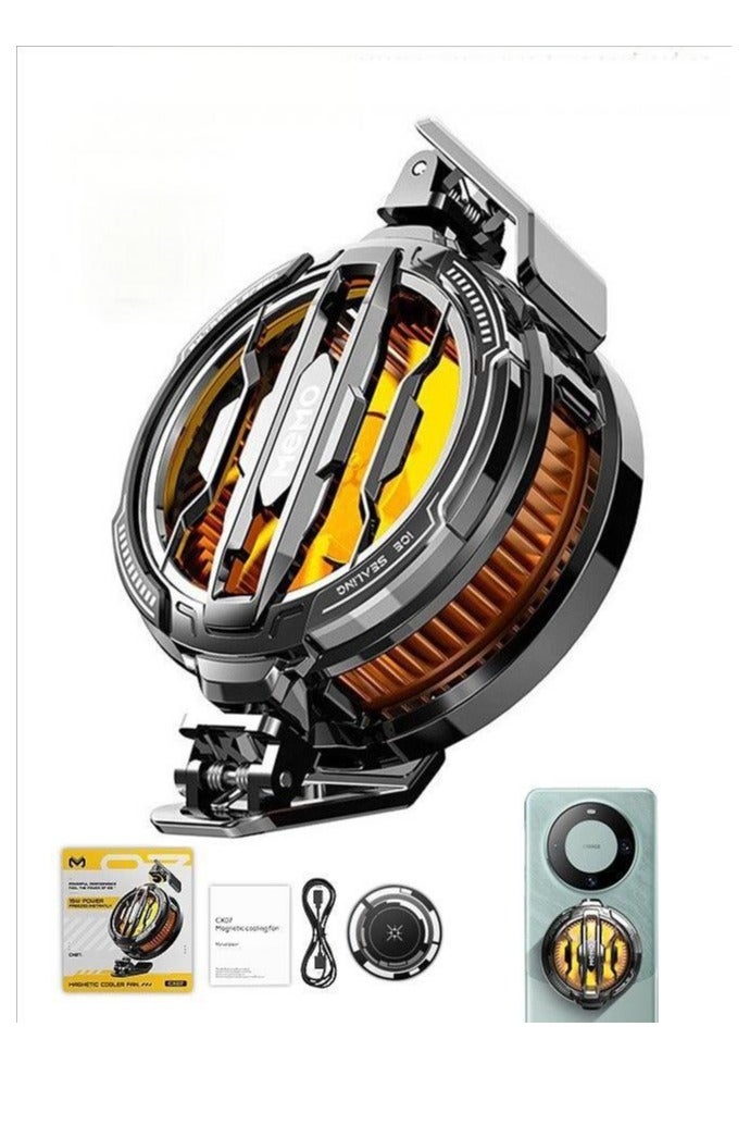 Memo Magnetic Phone Cooler, Portable Phone Cooling Fan, Universal Phone Fan Cellphone Radiator for Tiktok Live Streaming ect (Black+Orange) - Image 1