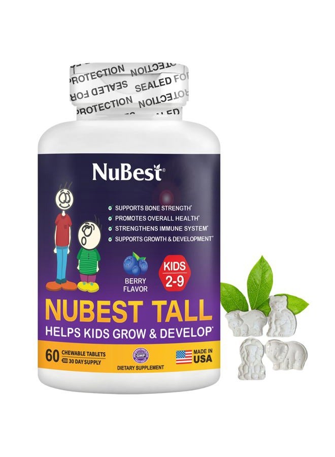 NuBest Tall Kids - Toddlers Vitamins & Kids Vitamins for Age 2 to 9 - Bone Strength & Immunity Support - Helps Kids, Toddlers Healthy - Animal Shapes - 60 Chewable Berry Tablets | 1 Month Supply - Image 1