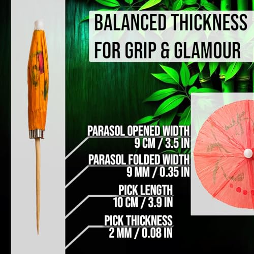 Mobi Lock 220Pcs Assorted Bamboo Wooden Cocktail Umbrella Picks - 3.9in (10cm) Colorful Parasol Toothpicks for Tropical Drinks, Cupcake Toppers, Tiki Bars, Pool Parties, Luaus, and Summer Events - by Mobi Lock - Image 2