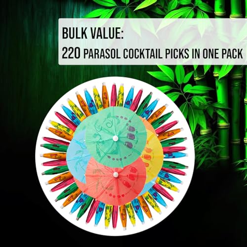Mobi Lock 220Pcs Assorted Bamboo Wooden Cocktail Umbrella Picks - 3.9in (10cm) Colorful Parasol Toothpicks for Tropical Drinks, Cupcake Toppers, Tiki Bars, Pool Parties, Luaus, and Summer Events - by Mobi Lock - Image 4