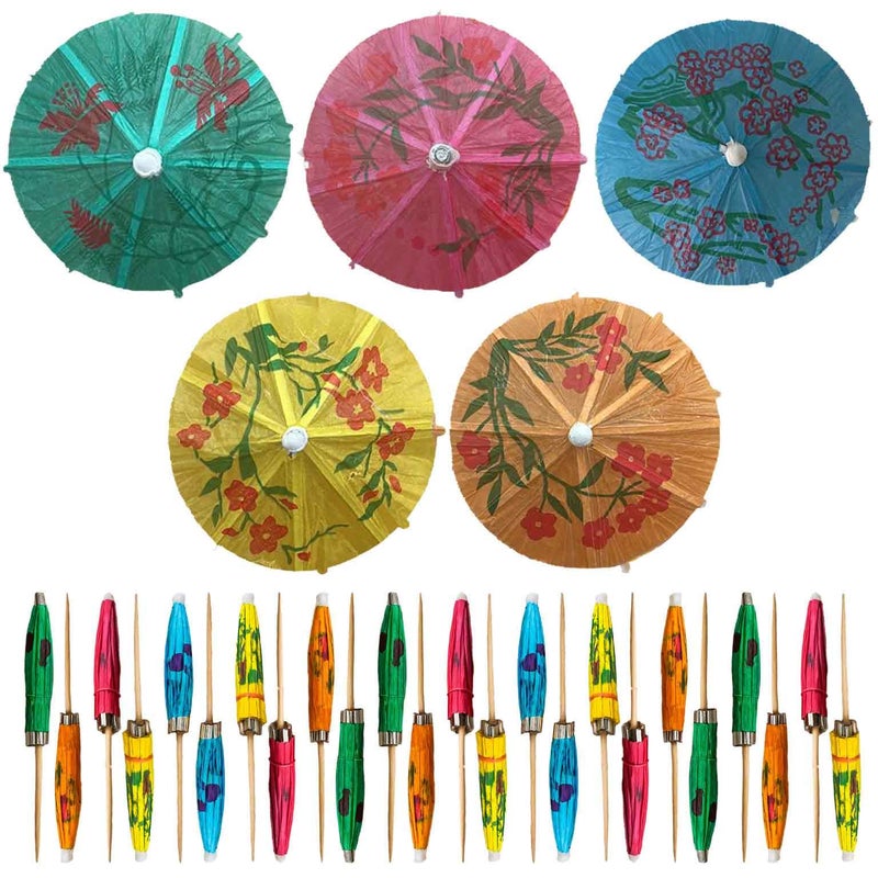 Mobi Lock 220Pcs Assorted Bamboo Wooden Cocktail Umbrella Picks - 3.9in (10cm) Colorful Parasol Toothpicks for Tropical Drinks, Cupcake Toppers, Tiki Bars, Pool Parties, Luaus, and Summer Events - by Mobi Lock - Image 5