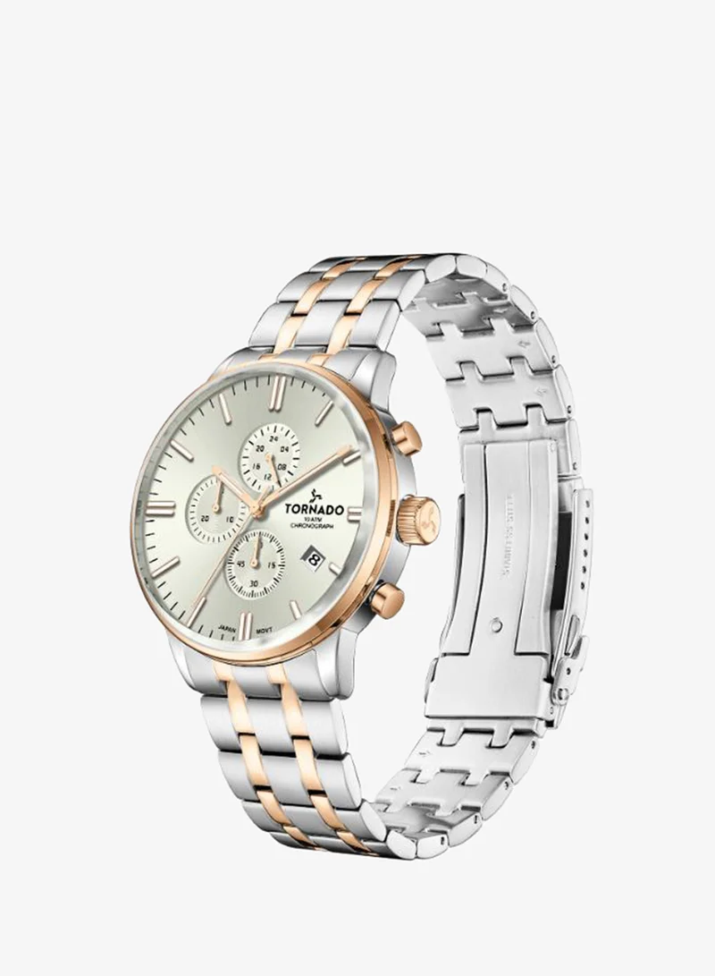 Tornado Men's Solid stainless steel with Polished outer links and brushed center links. Chronograph Watch T6102-KBKI - 43 mm