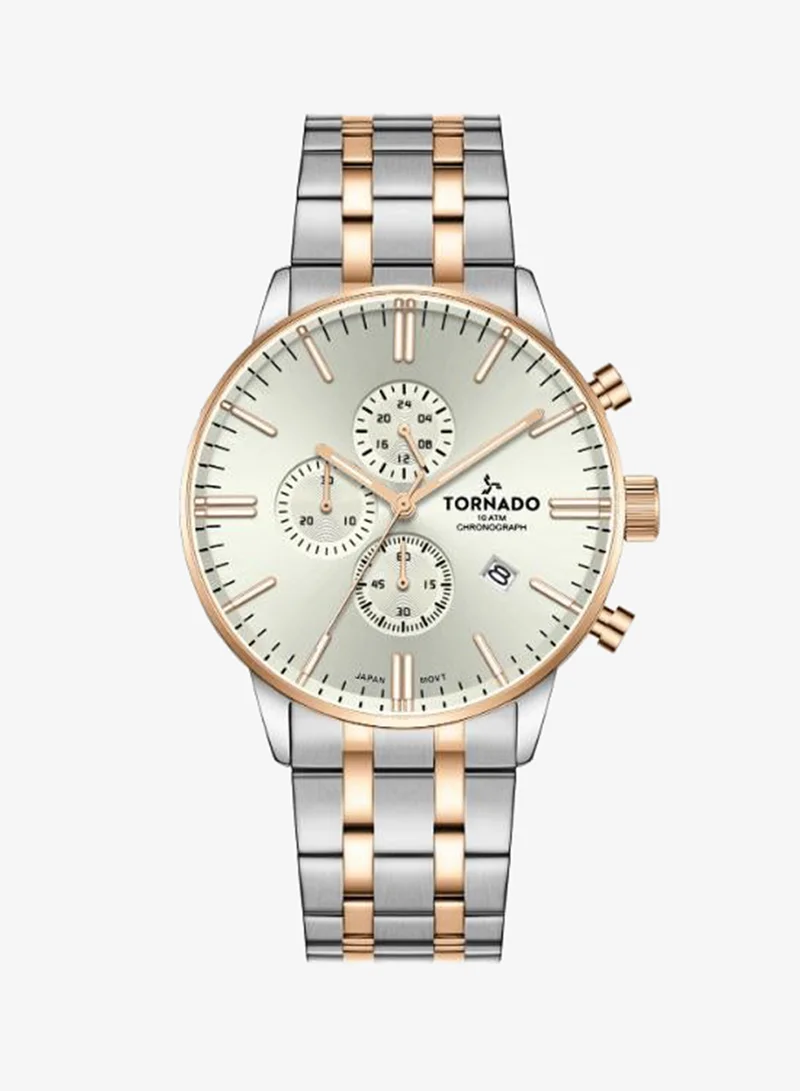 Tornado Men's Solid stainless steel with Polished outer links and brushed center links. Chronograph Watch T6102-KBKI - 43 mm