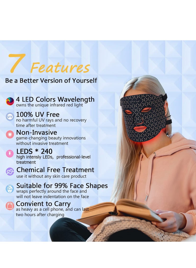 LED Light Therapy Mask, Flexible Silicone 4 Colors Lights Wavelengths for Smooths Full Face Fine Lines and Wrinkles, Firms Skin, Prevents Acne Flare-Ups, Reduces Redness Irritation - Image 4