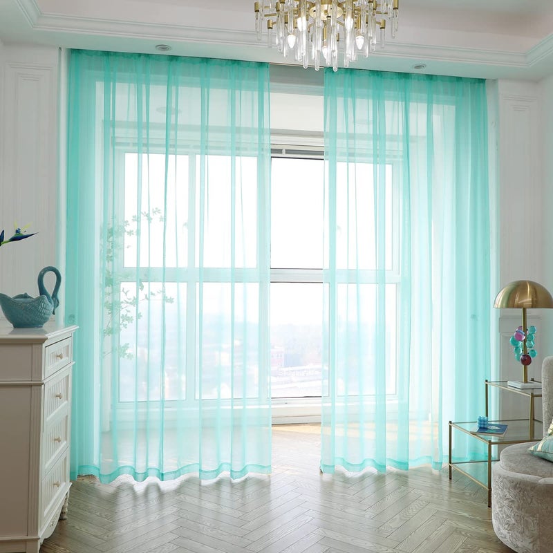 Mianbo Lake Blue Sheer Curtains 84 Inches Length 2 Panels Set Window Sheer Curtains Basic Rod Pocket For Bedroom Children Living Room Yard Kitchen - Image 1