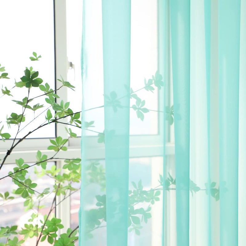 Mianbo Lake Blue Sheer Curtains 84 Inches Length 2 Panels Set Window Sheer Curtains Basic Rod Pocket For Bedroom Children Living Room Yard Kitchen - Image 4