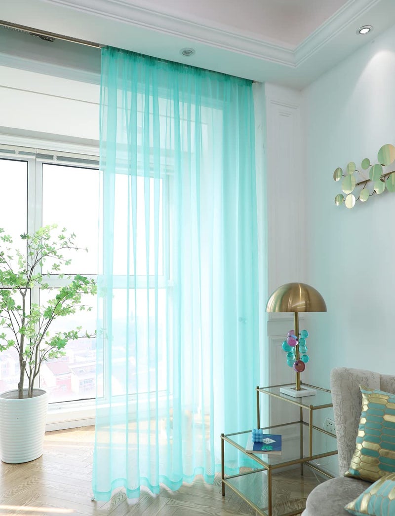 Mianbo Lake Blue Sheer Curtains 84 Inches Length 2 Panels Set Window Sheer Curtains Basic Rod Pocket For Bedroom Children Living Room Yard Kitchen - Image 3