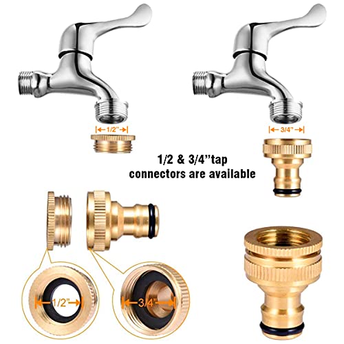 Optifit® 2 in 1 Set Universal Tap Connector, Tap Connector Brass Adapter Quick Release Coupling, Pipe Connector for Tap 3/4 and 1/2 inch, Universal Faucet Adapter for Garden Hose Pipe Fitting - Image 4