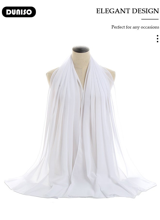 DUNISO Hijab for Women Fashion Soft Solid Color Long Hijabs Scarves Headscarf Premium Headwear White Lightweight Breathable Muslim Shawl Head Scarf & Wraps Shawl for Girls  - Image 2