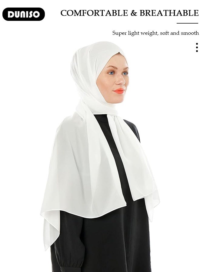Hijab for Women Fashion Soft Solid Color Long Hijabs Scarves Headscarf Premium Headwear White Lightweight Breathable Muslim Shawl Head Scarf & Wraps Shawl for Girls