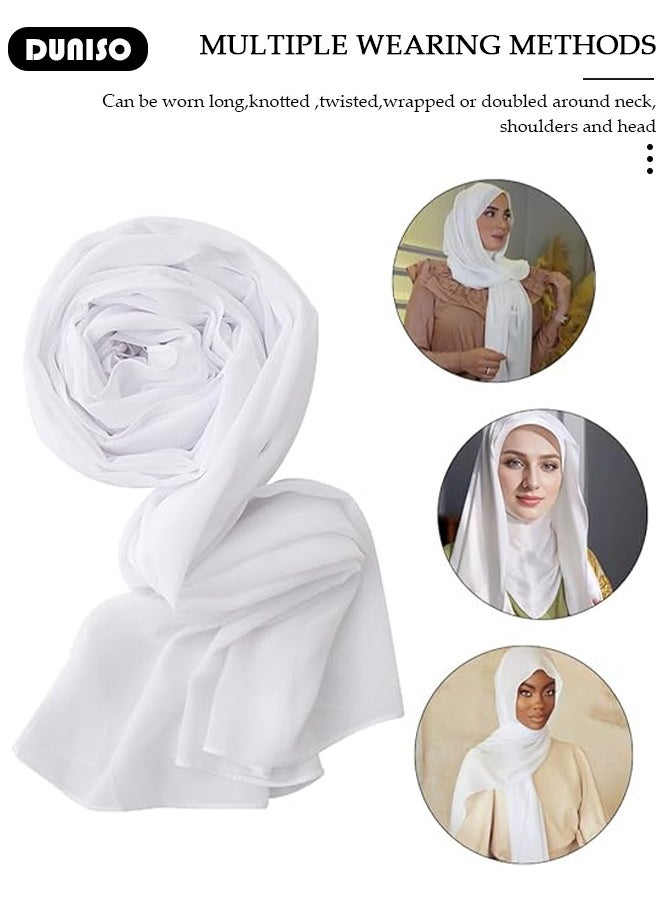 DUNISO Hijab for Women Fashion Soft Solid Color Long Hijabs Scarves Headscarf Premium Headwear White Lightweight Breathable Muslim Shawl Head Scarf & Wraps Shawl for Girls  - Image 3
