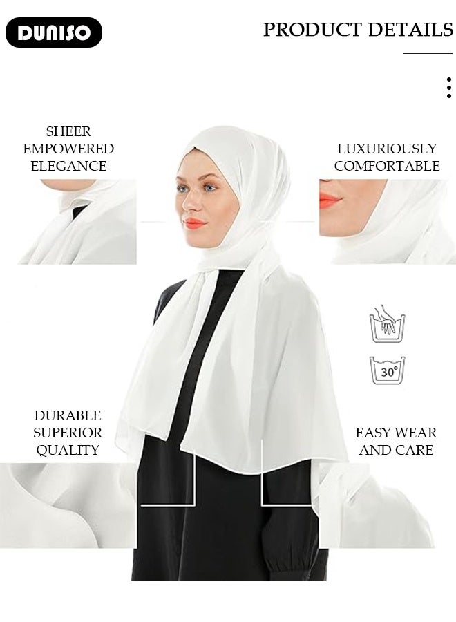 Hijab for Women Fashion Soft Solid Color Long Hijabs Scarves Headscarf Premium Headwear White Lightweight Breathable Muslim Shawl Head Scarf & Wraps Shawl for Girls