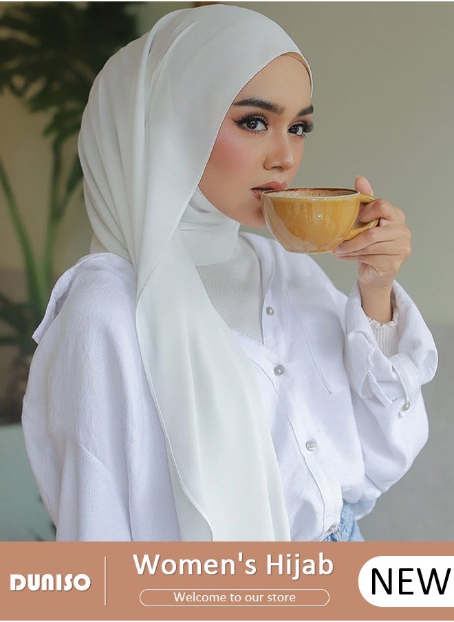 DUNISO Hijab for Women Fashion Soft Solid Color Long Hijabs Scarves Headscarf Premium Headwear White Lightweight Breathable Muslim Shawl Head Scarf & Wraps Shawl for Girls  - Image 1