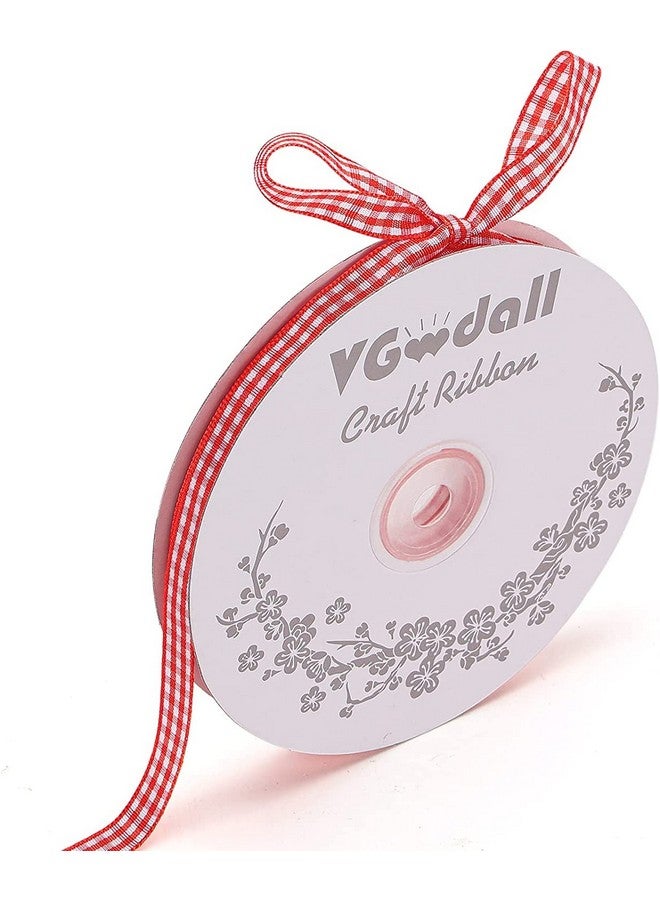VGoodall شريط قماش مربعات حمراء، 3/8" × 50 ياردة شريط رفيع أحمر وأبيض للحرف اليدوية، شريط مربعات بافالو لملحقات الشعر، النزهات، المدرسة وتغليف هدايا عيد الميلاد - Image 1