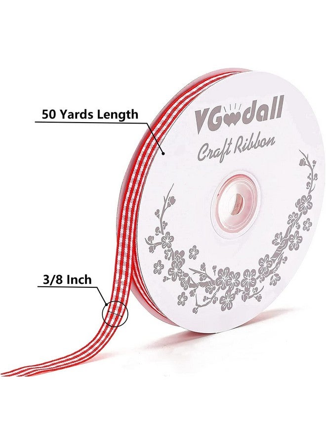 VGoodall شريط قماش مربعات حمراء، 3/8" × 50 ياردة شريط رفيع أحمر وأبيض للحرف اليدوية، شريط مربعات بافالو لملحقات الشعر، النزهات، المدرسة وتغليف هدايا عيد الميلاد - Image 2