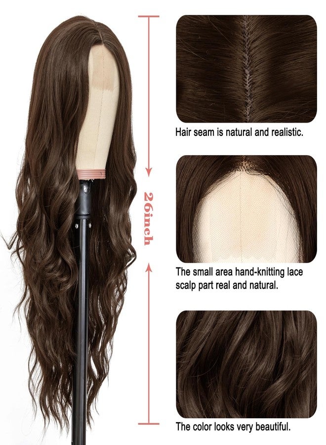 NAYOO Long Dark Brown Wavy Wig for Women 26 Inch Middle Part Curly Wavy Wig Natural Looking Synthetic Heat Resistant Fiber for Daily Party Use(26 Inch Dark Brown) - Image 4