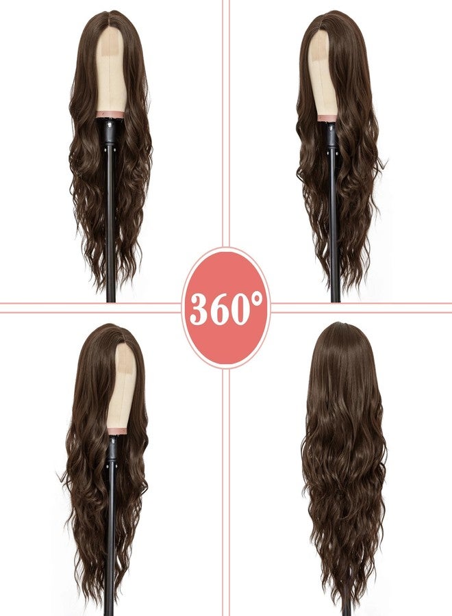 NAYOO Long Dark Brown Wavy Wig for Women 26 Inch Middle Part Curly Wavy Wig Natural Looking Synthetic Heat Resistant Fiber for Daily Party Use(26 Inch Dark Brown) - Image 3