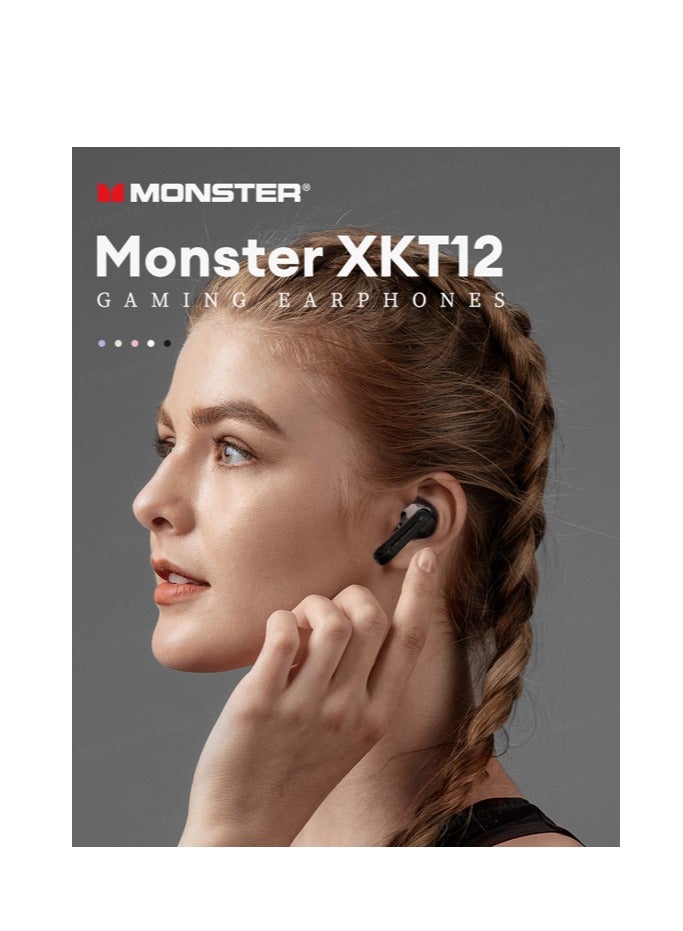 Monster XKT12 Wireless Bluetooth Earbuds Gaming Headphones Deep Bass Low Latency Game Headset with Built-in Microphone For Gaming Noise Canceling Headsets Black - Image 1