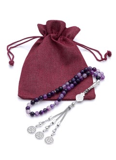 Subhati Prayer Beads ( Misbah ) with metal Parts and Banded Agate Stone | 8 MM Beads - 45  - Image 2