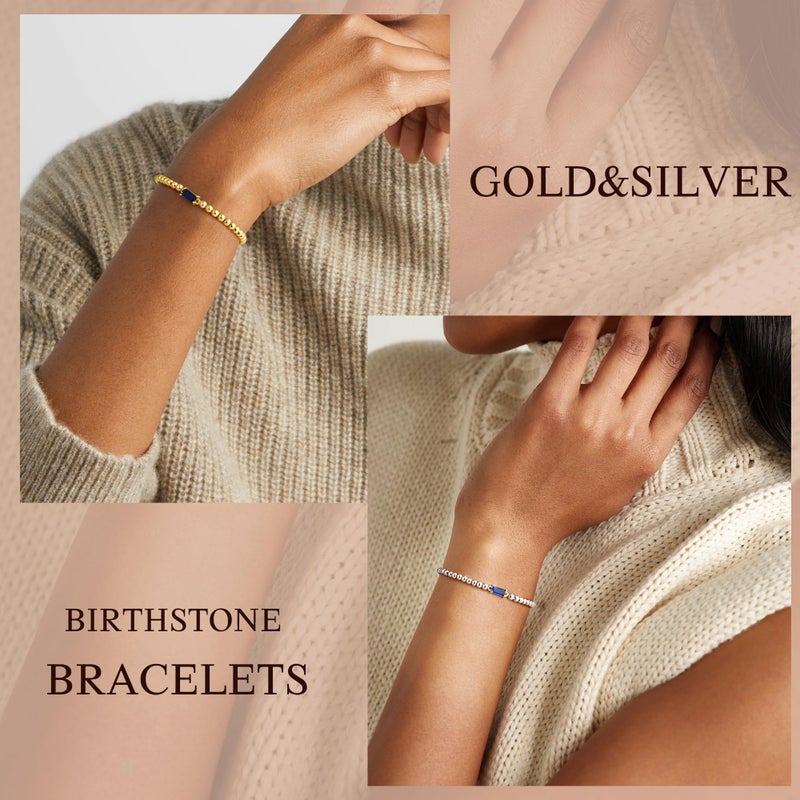 Yoosteel October Birthstone Bracelet for Women - Dainty Tourmaline Pink Birthstone 14K-Gold-Plated Elastic Bead Bracelets Trendy Friendship Jewelry Gifts for Women - Image 4