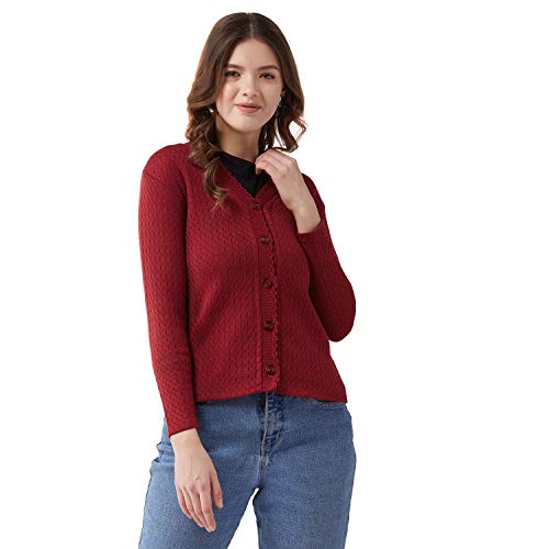 Pivl Women's Blended V-Neck Cardigan Sweater (PV501_Maroon - Image 1