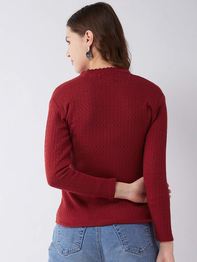 Pivl Women's Blended V-Neck Cardigan Sweater (PV501_Maroon - Image 5