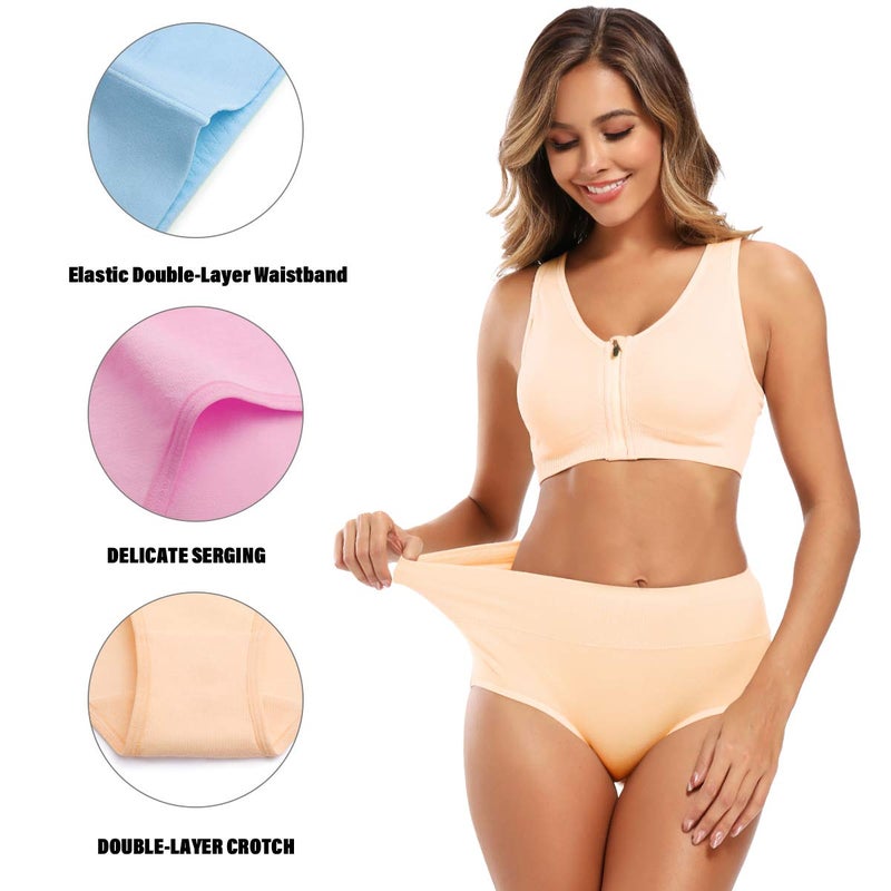 Molasus Women's Soft Cotton Underwear Briefs High Waisted Postpartum Panties Ladies Full Coverage Plus Size Underpants Pack of 5,Size 7 - Image 3