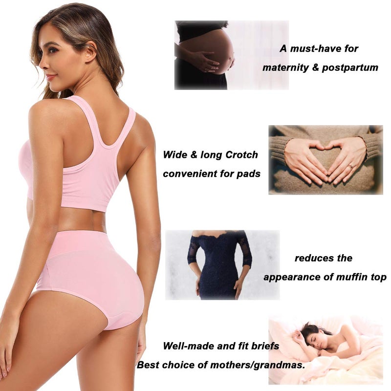 Molasus Women's Soft Cotton Underwear Briefs High Waisted Postpartum Panties Ladies Full Coverage Plus Size Underpants Pack of 5,Size 7 - Image 4