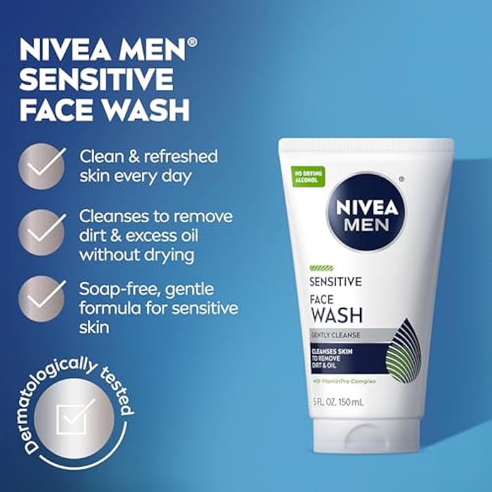 NIVEA MEN Sensitive Face Wash with Vitamin E and Chamomile Extract, No Drying Alcohol, Gentle Face Wash for Men with Sensitive Skin, 5 Fl Oz Tube - Image 3