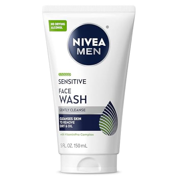 NIVEA MEN Sensitive Face Wash with Vitamin E and Chamomile Extract, No Drying Alcohol, Gentle Face Wash for Men with Sensitive Skin, 5 Fl Oz Tube - Image 1