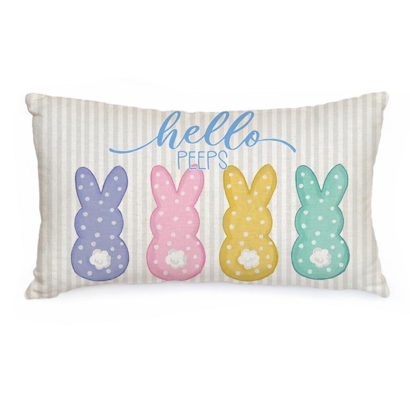 AACORS Easter Pillow Cover 12x20 Inch Striped Bunny Hello Peeps Decorations Holiday Farmhouse Spring Pillow Case for Home Sofa Couch Decor - Image 1