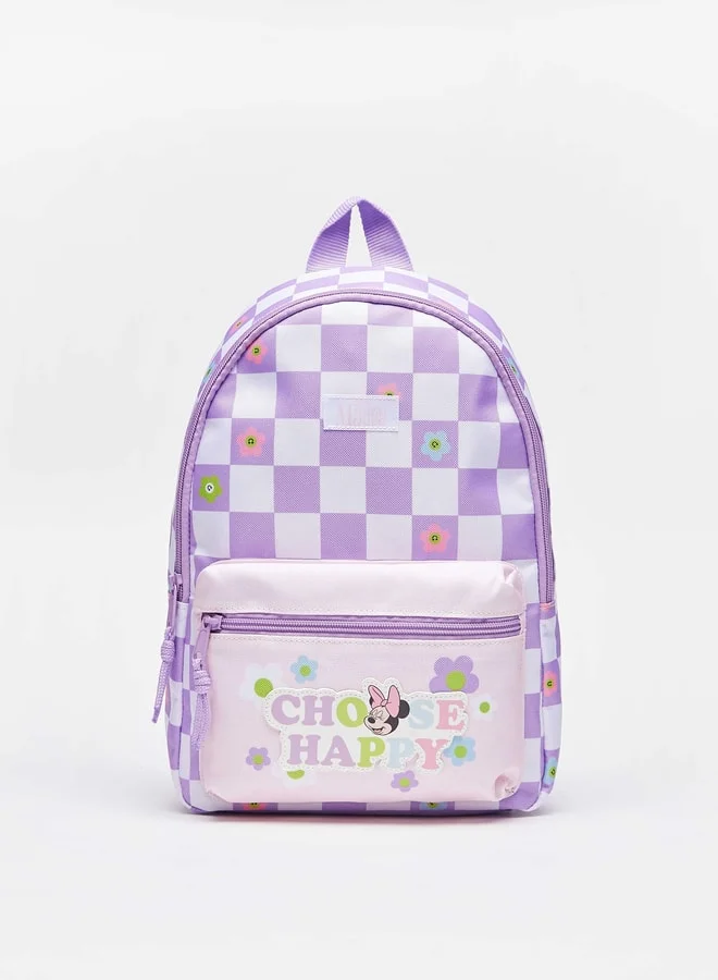 Disney Checked Minnie Mouse Print Backpack with Zip Closure