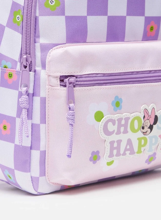 Disney Checked Minnie Mouse Print Backpack with Zip Closure