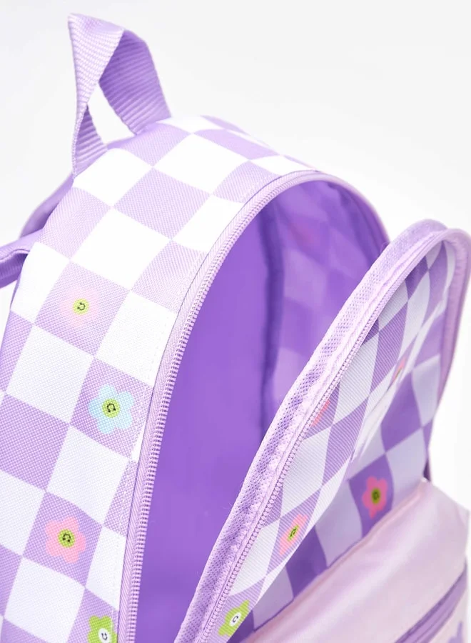 Disney Checked Minnie Mouse Print Backpack with Zip Closure