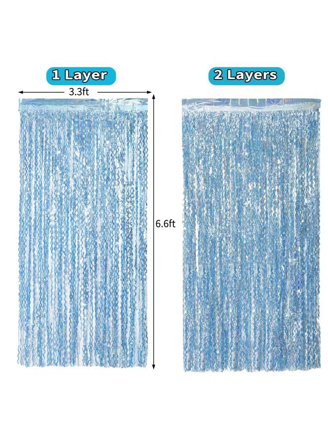 KEEUH 4 Pack Wavy Blue Tinsel Backdrop Streamers Party Decorations 3.3x6.6 Feet | Foil Fringe Curtain Ocean Themed | Blue Birthday Decorations - Image 5