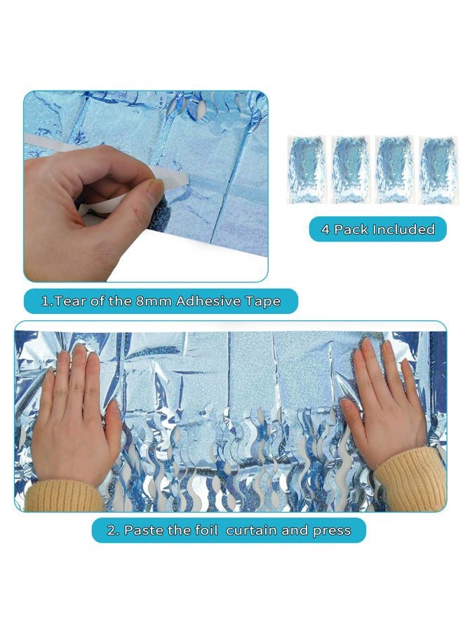 KEEUH 4 Pack Wavy Blue Tinsel Backdrop Streamers Party Decorations 3.3x6.6 Feet | Foil Fringe Curtain Ocean Themed | Blue Birthday Decorations - Image 4