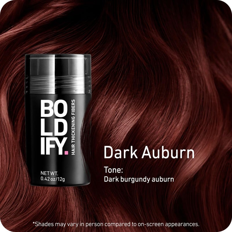 BOLDIFY Hair Fibers (12g) - Fill In Thinning and Fine Hair for an Instantly Fuller, Thicker Look - 14 Shades for Women & Men - Dark Auburn - Image 2