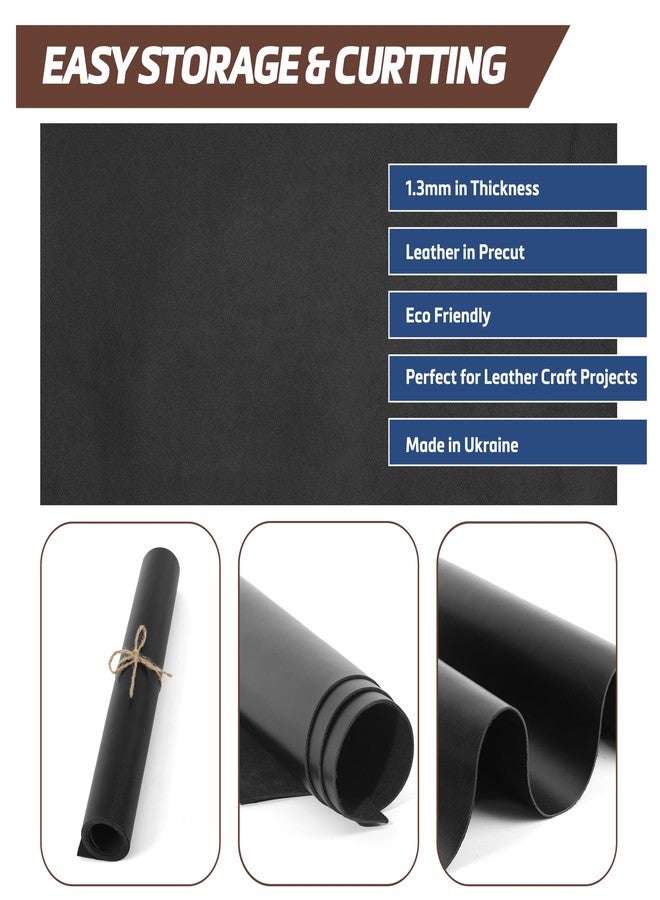Shkira 12''X24'' Full Grain Black Leather Sheets for Crafts - Pieces for Leather Working - 1.3MM Thick Cowhide Pieces - Sheet for Sewing Hobby Arts and Crafts - Image 3