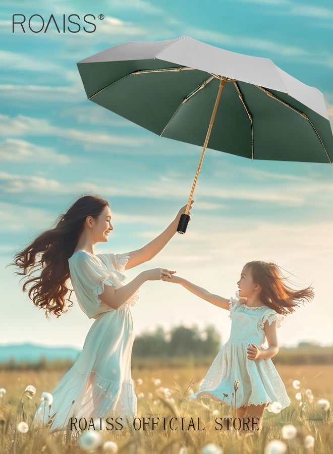 roaiss 3 Fold Multi-functional Sun Umbrella with Super Sun and UV Protection Double-Layer Vinyl Sunshade 8 Rib Design for Rain and Shine Upf50+ Suitable for Commuting and Traveling Outdoors Green - Image 3