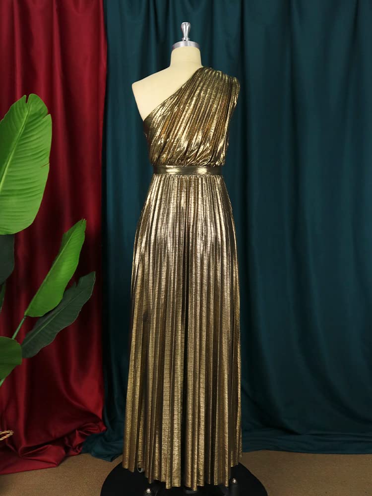 AOMEI Women's Gold Luxury Metallic One Shoulder Sleeveless Elegant Pleated Long Dress (2XL,XX-Large) - Image 4