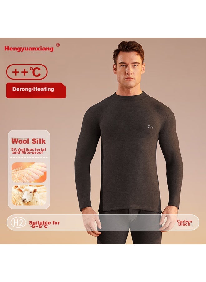 Hengyuanxiang Hengyuanxiang [winter New Arrival] Seamless Thermal Underwear For Men, German Velvet Silk Wool Thickened Autumn Top And Bottom, Mid-neck, Agate Gray - Image 1