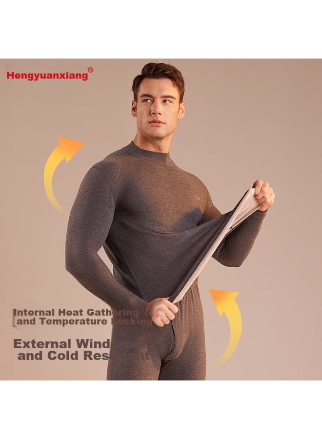 Hengyuanxiang Hengyuanxiang [winter New Arrival] Seamless Thermal Underwear For Men, German Velvet Silk Wool Thickened Autumn Top And Bottom, Mid-neck, Agate Gray - Image 5