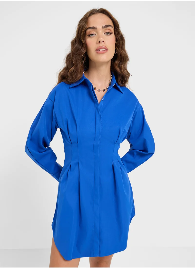 Ginger Clinched Waist Button Down Shirt Dress