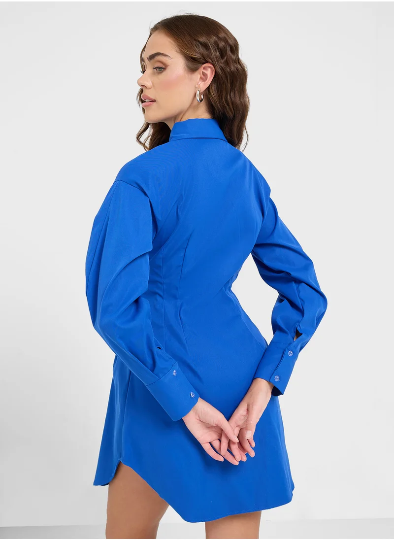 Ginger Clinched Waist Button Down Shirt Dress